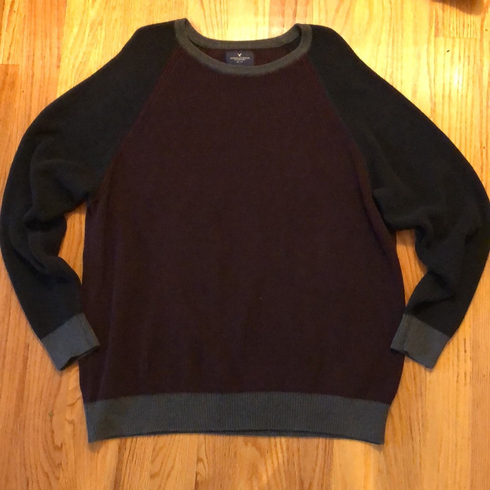 American Eagle Outfitters Plum Purple, Black & Gray Colorblock Pullover Sweater